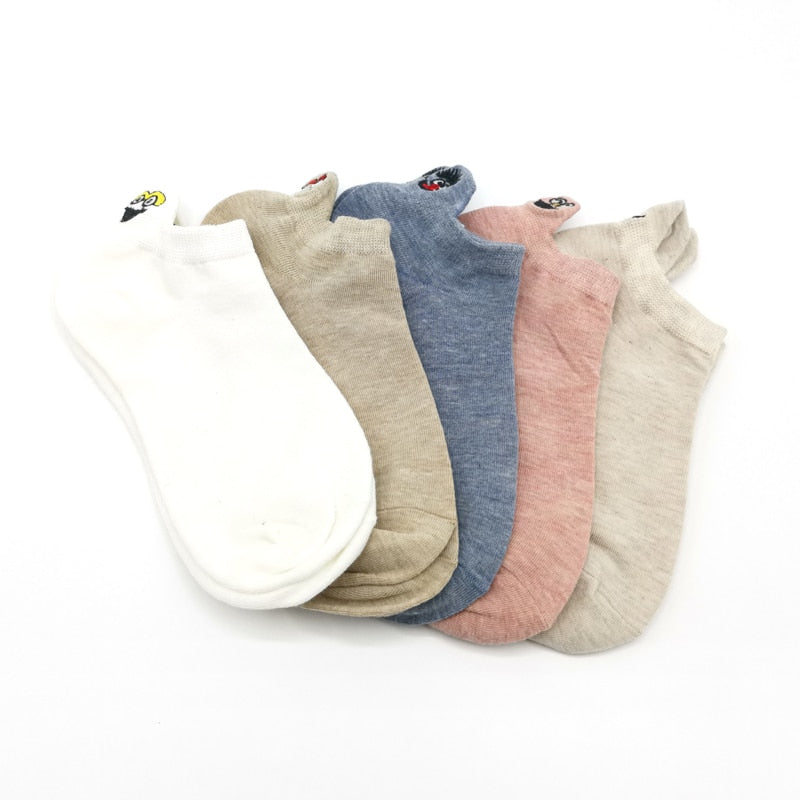 Embroidered Expression Women Socks - 5 Pairs - Little Eudora