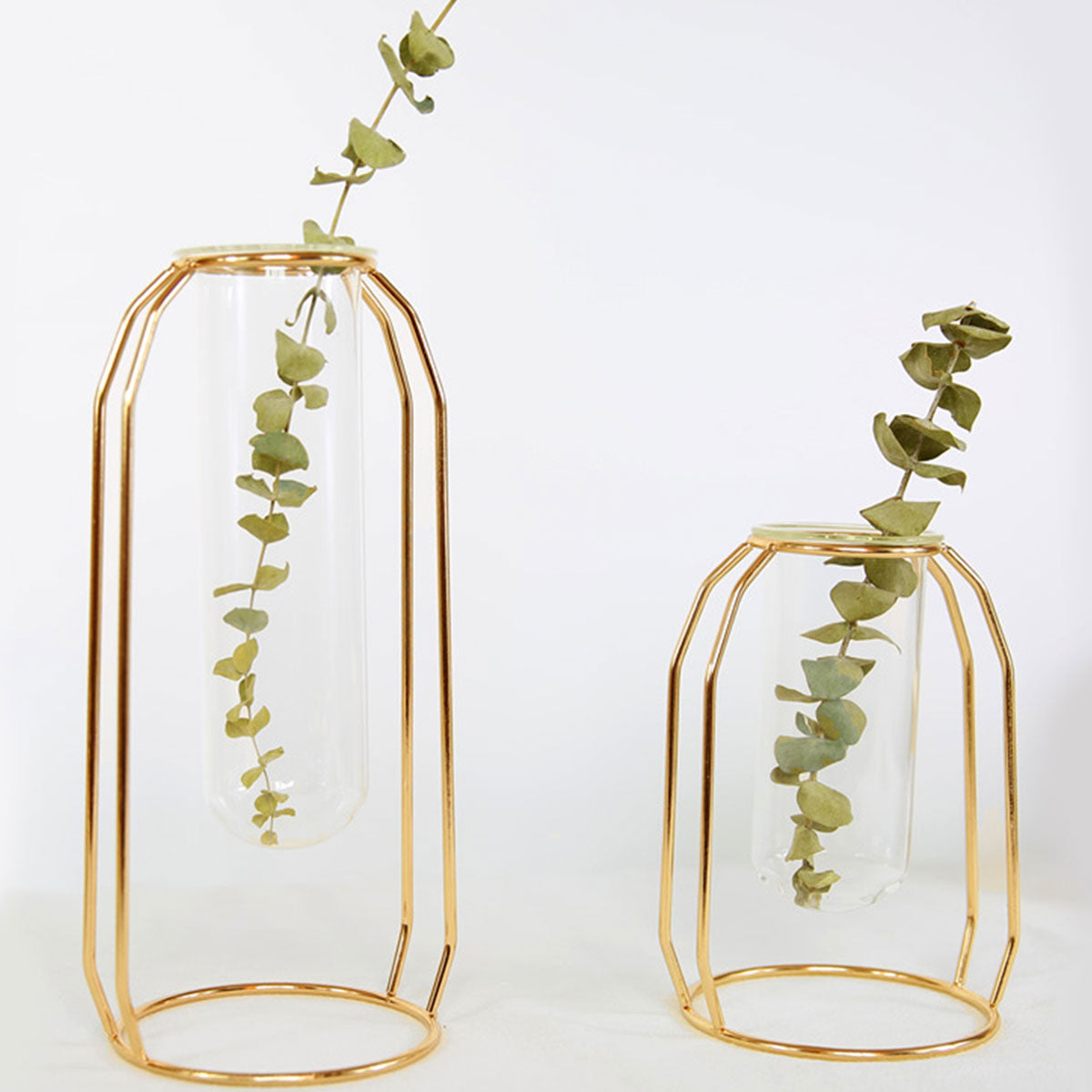 Nordic Golden Glass Vase Iron Hydroponic Plant Flower Vase Tabletop Coffee Shop Office Home Decoration Accessories Modern