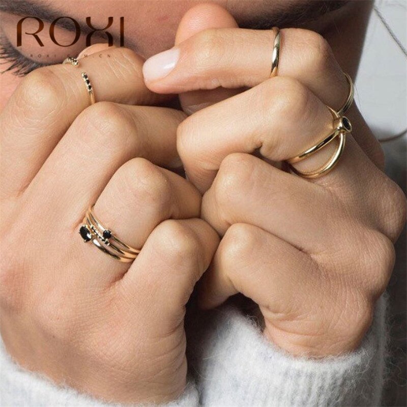 ROXI 925 Sterling Silver Rings for Women Adjustable Size Rings Wedding Jewelry Gold Silver Color Zirconia Crystal Finger Rings