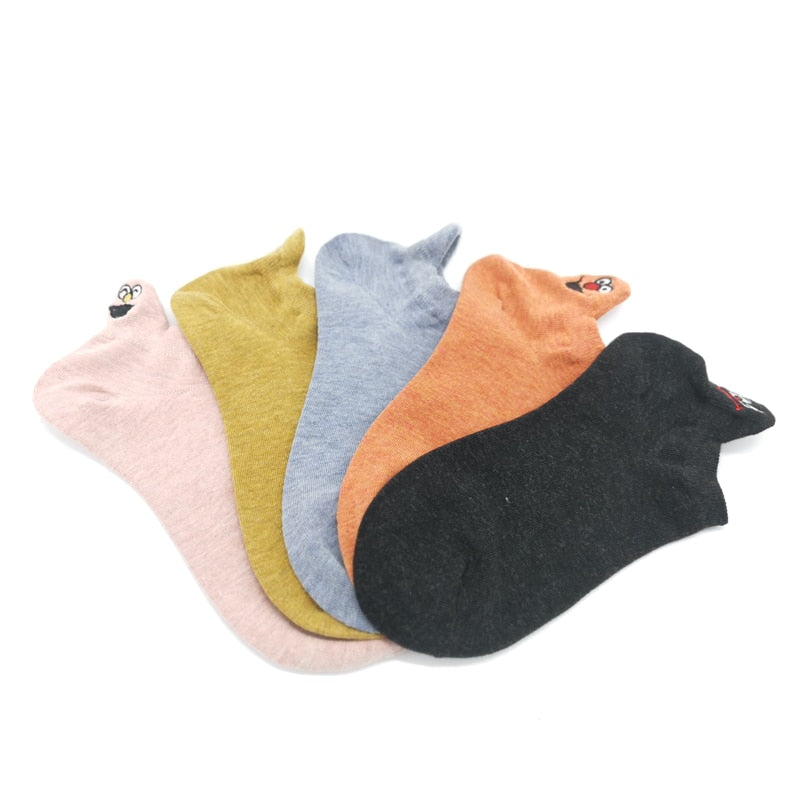 Embroidered Expression Women Socks - 5 Pairs - Little Eudora