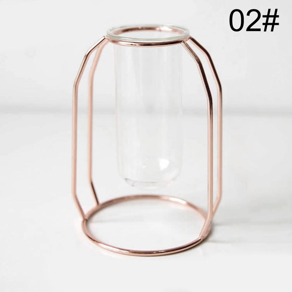 Nordic Golden Glass Vase Iron Hydroponic Plant Flower Vase Tabletop Coffee Shop Office Home Decoration Accessories Modern