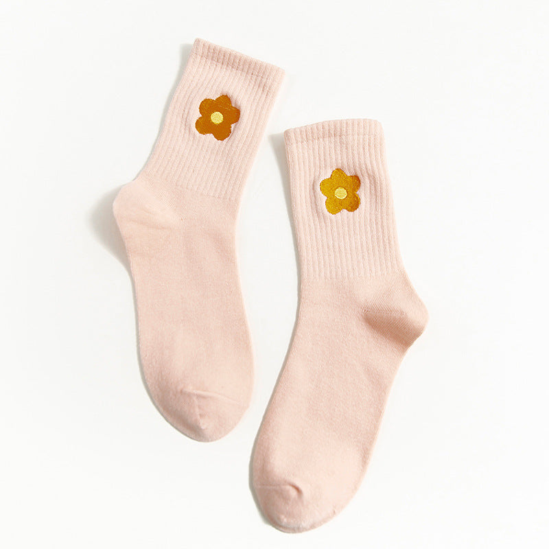 Streetwear Flower Embroider Cute Socks - 1 Pair - Little Eudora