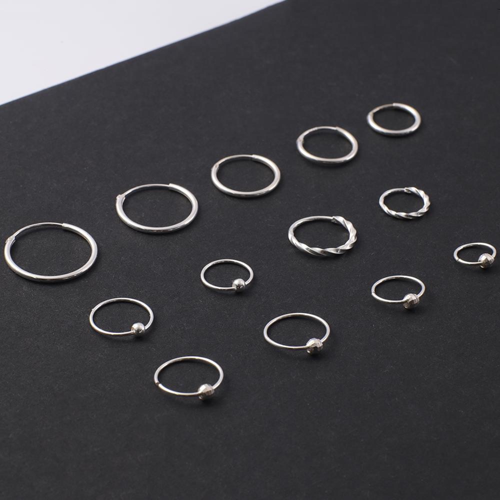 High Quality 1 Pair 6-18mm Small Hoop Earrings Silver Color Circle Hoop Earring for Women Men Ear Rings Clip Huggie Earrings
