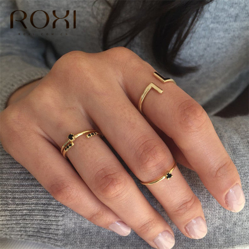 ROXI 925 Sterling Silver Rings for Women Adjustable Size Rings Wedding Jewelry Gold Silver Color Zirconia Crystal Finger Rings