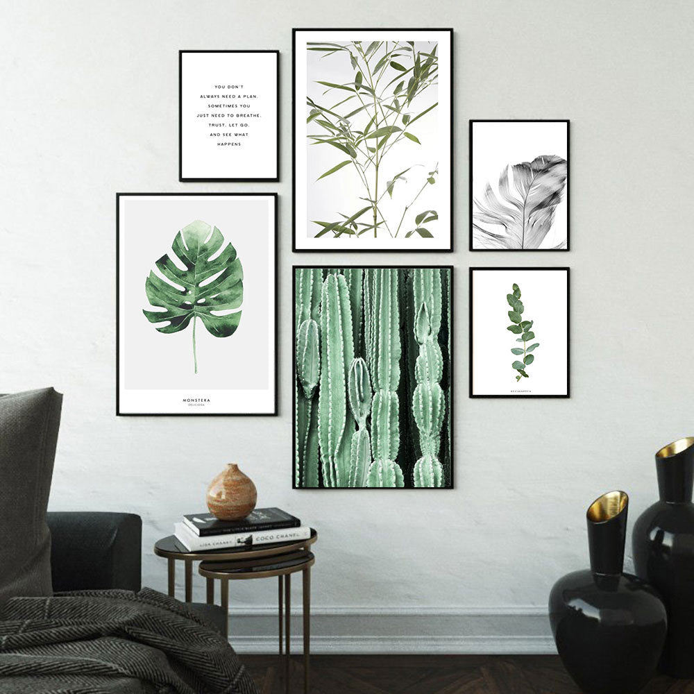 Scandinavian Green Leaves and Cactus Wall Art - Little Eudora