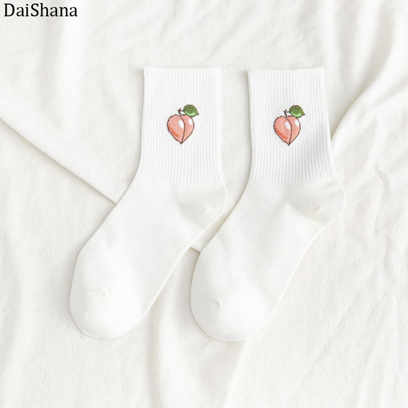 Cartoon Fruit Embroidered Socks - 1 Pair - Little Eudora