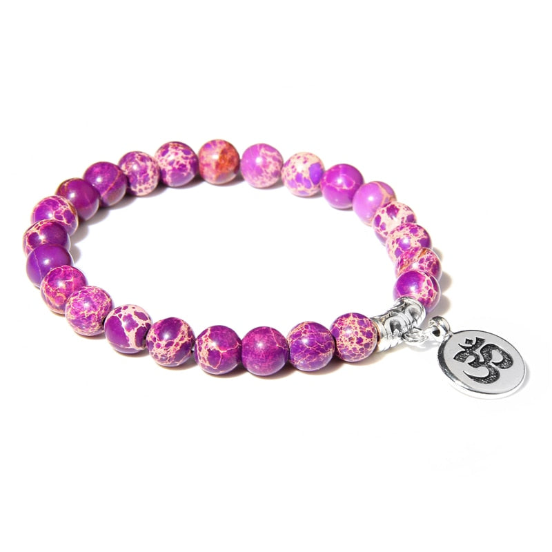 Handmade Natural Stone Lotus Ohm Buddha Beads Bracelet Pink Zebra Stone Lotus Charm Bracelet for Women Men Yoga Jewelry Gifts