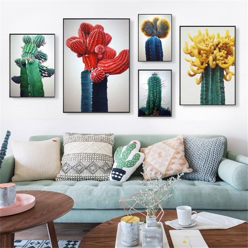 Nordic Red Blue Cactus Wall Art - Little Eudora