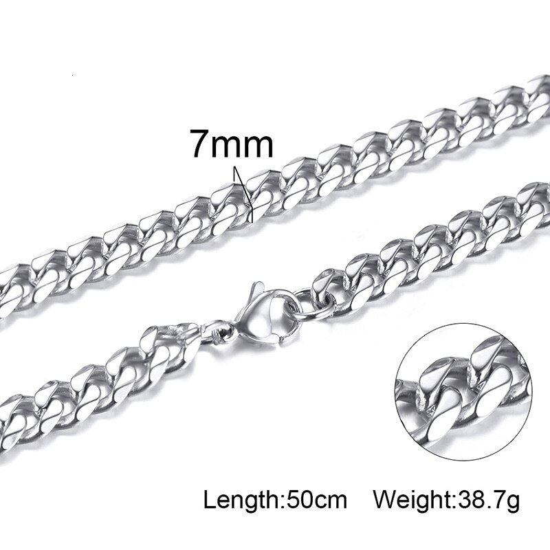 CUBAN LINK 3 TO 7 MM STAINLESS STEEL NECKLACE FOR MEN CHOKER JEWELRY