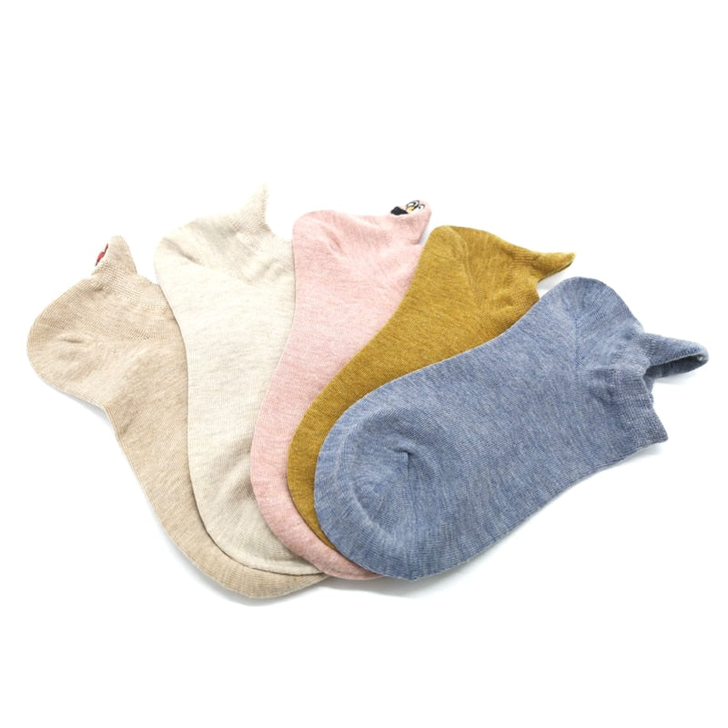 Embroidered Expression Women Socks - 5 Pairs - Little Eudora