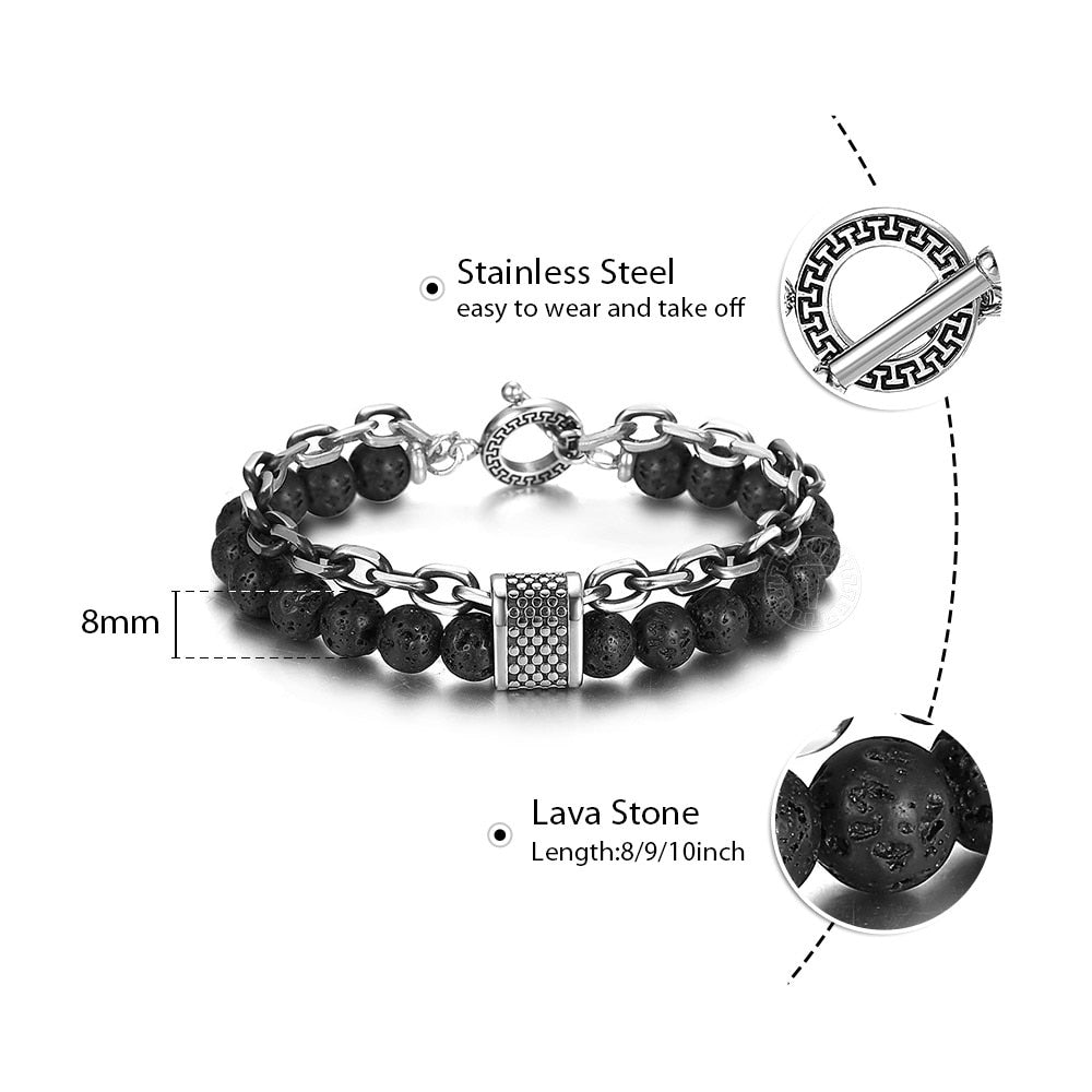 Trendsmax Natural Map Stone Men's Beaded Bracelet