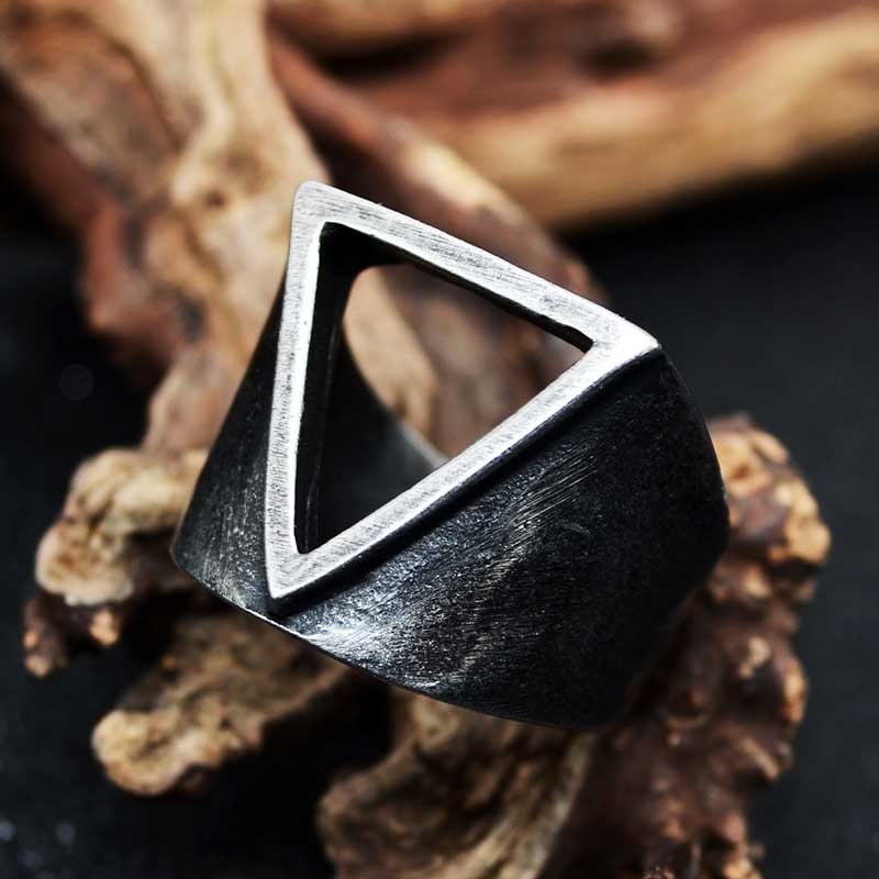 Stainless Steel Viking triangle love Ring vintage Hammer retro punk jewelry finger man engagement ring Boyfriend Gift OSR067