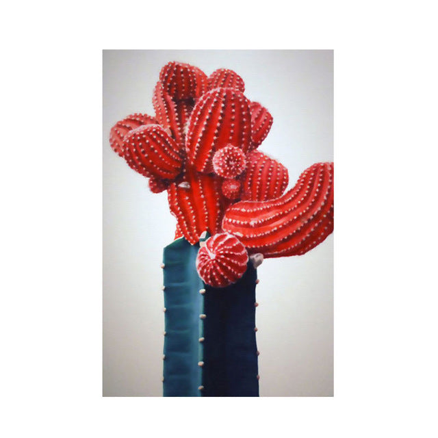 Nordic Red Blue Cactus Wall Art - Little Eudora