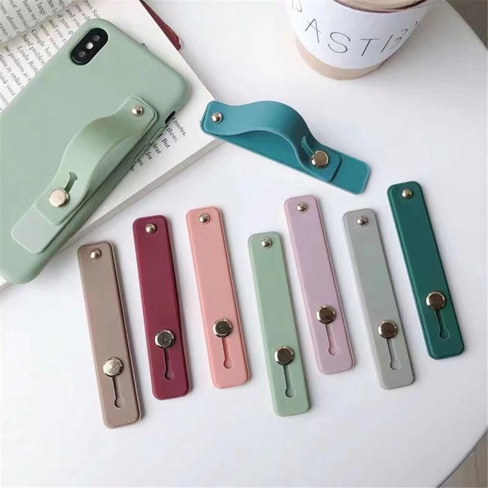 Candy Color Finger Ring Holder Silicon Phone Hand Band Holder For iPhone Wristband Strap Push Pull Grip Stand Bracket Wholesale