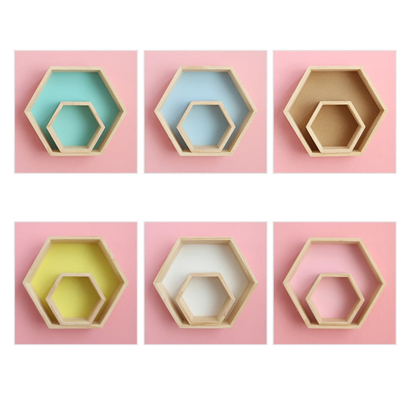 1 Big+1 Small Hexagon Wooden Shelves - Little Eudora