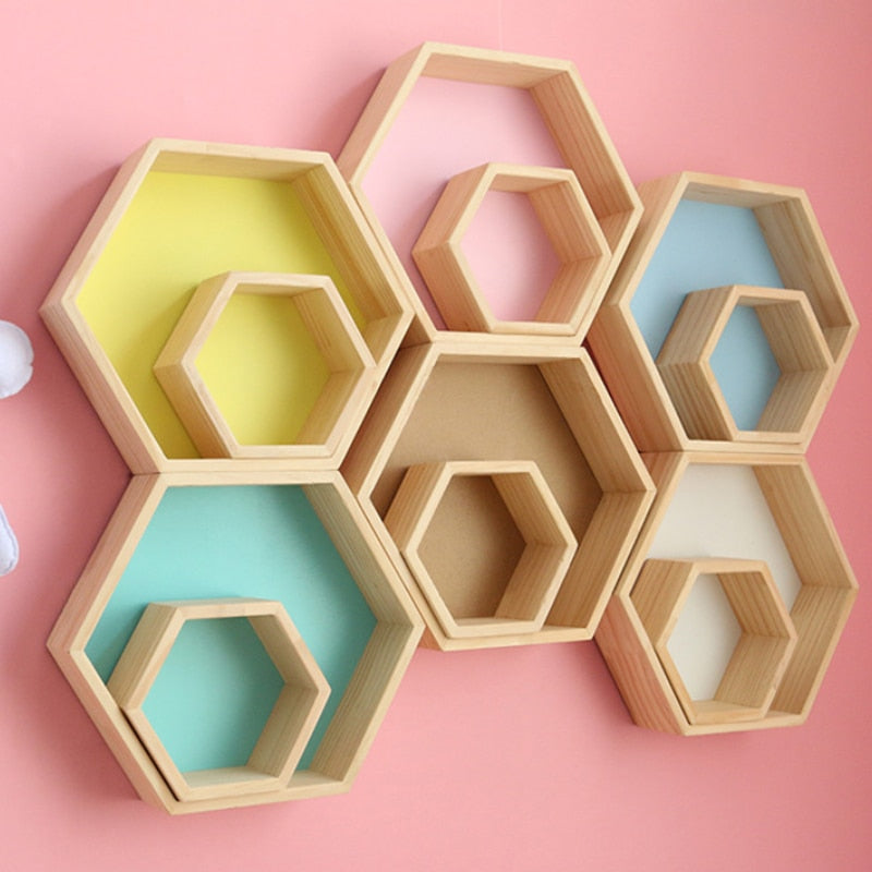1 Big+1 Small Hexagon Wooden Shelves - Little Eudora