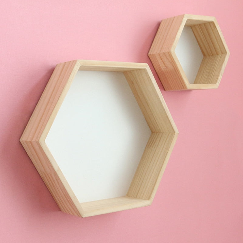 1 Big+1 Small Hexagon Wooden Shelves - Little Eudora