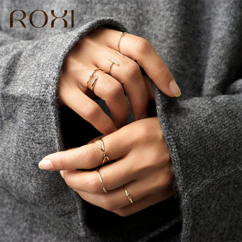 ROXI 925 Sterling Silver Rings for Women Adjustable Size Rings Wedding Jewelry Gold Silver Color Zirconia Crystal Finger Rings