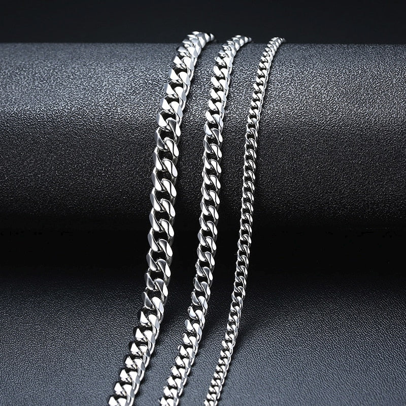 CUBAN LINK 3 TO 7 MM STAINLESS STEEL NECKLACE FOR MEN CHOKER JEWELRY