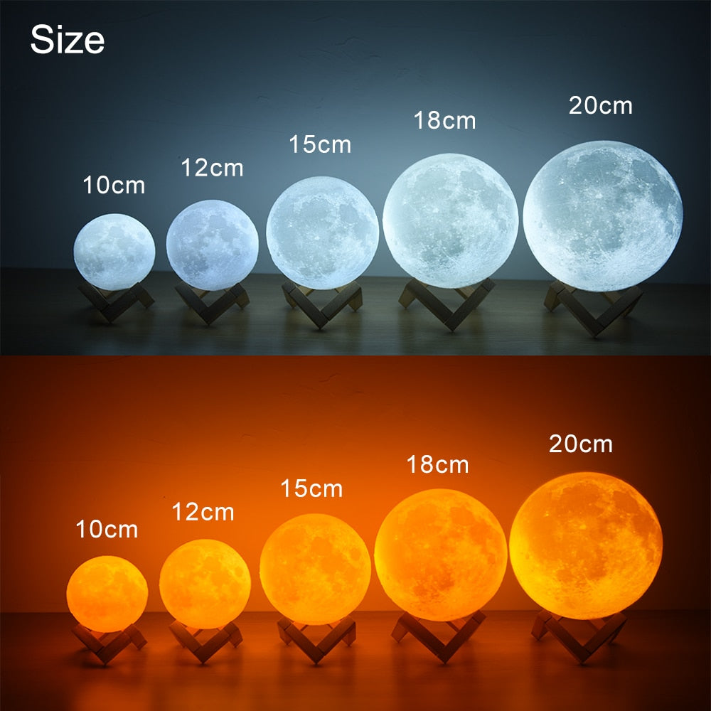 Rambery moon lamp 3D print night light Rechargeable 3 Color Tap Control lamp lights 16 Colors Change Remote LED moon light gift
