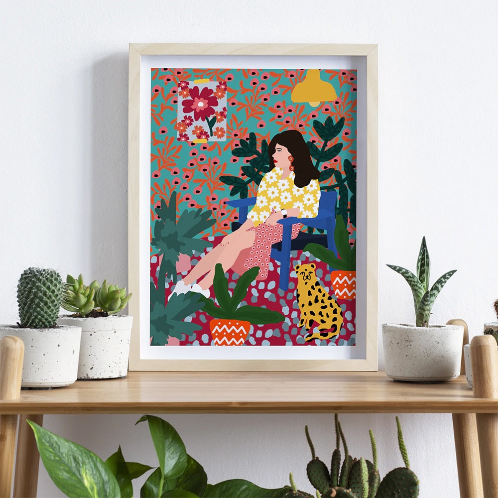 Girl Waiting Floral Abstract Wall Art - Little Eudora