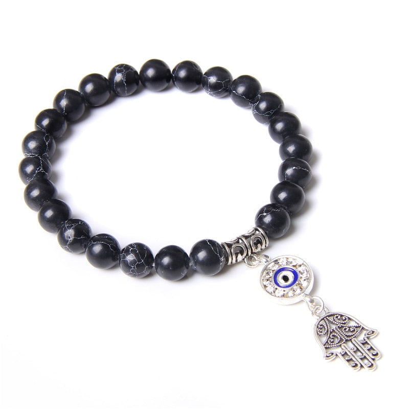 Handmade Natural Stone Lotus Ohm Buddha Beads Bracelet Pink Zebra Stone Lotus Charm Bracelet for Women Men Yoga Jewelry Gifts