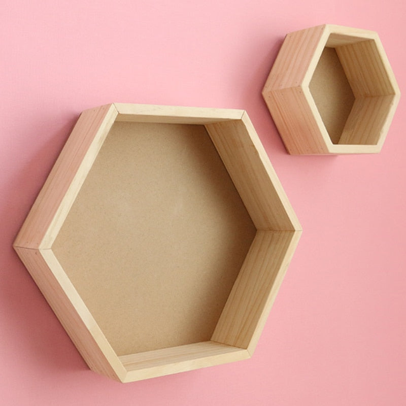 1 Big+1 Small Hexagon Wooden Shelves - Little Eudora