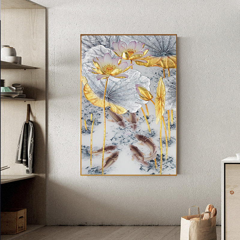 Abstract Gold Lotus Fishes Wall Art - Little Eudora