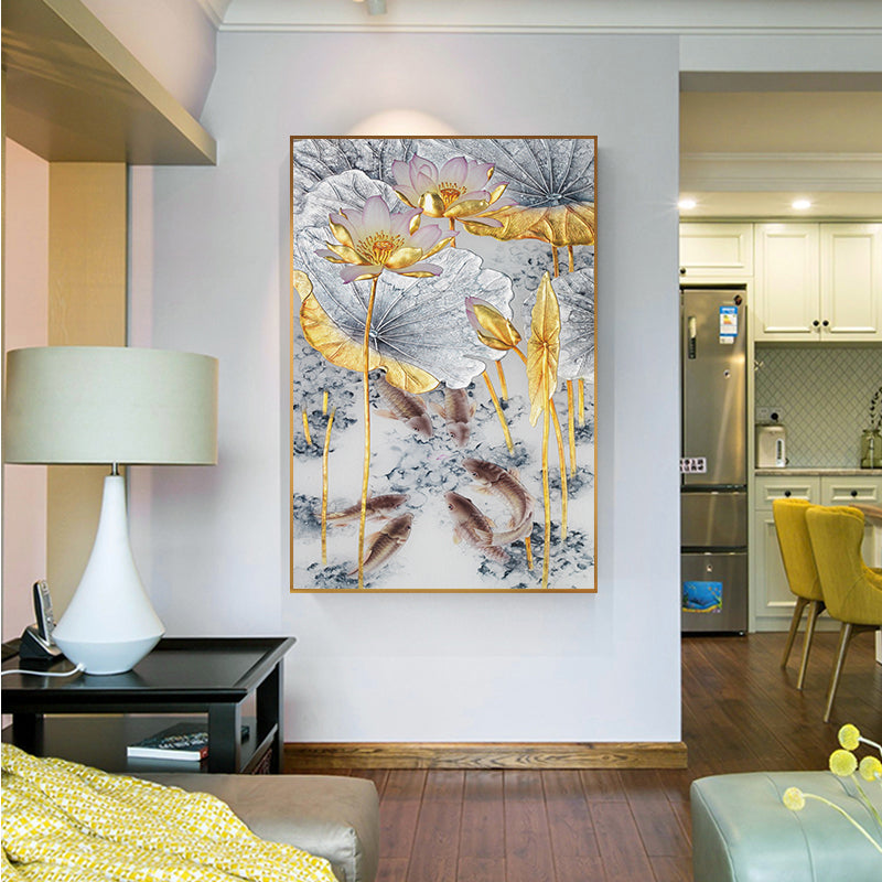 Abstract Gold Lotus Fishes Wall Art - Little Eudora