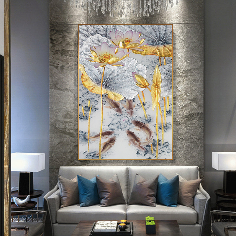 Abstract Gold Lotus Fishes Wall Art - Little Eudora