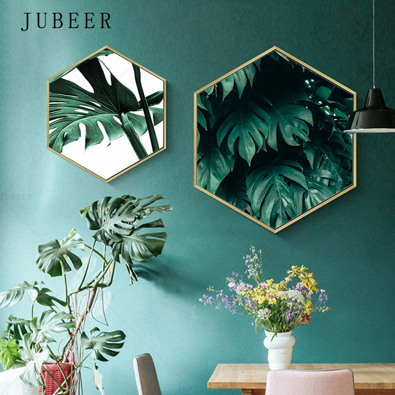 Nordic Style Poster Hexagonal Green Plant Wall Art - Little Eudora