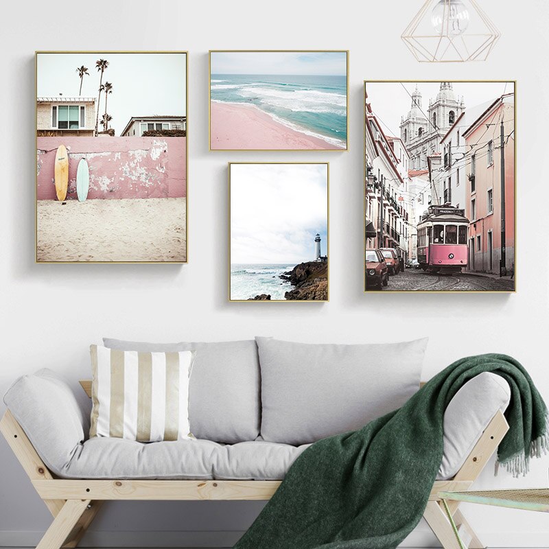 Landscape Canvas Poster Nordic Decoration Bus Ocean Beach Wall Art Print Painting Decorative Picture Scandinavian Home Decor