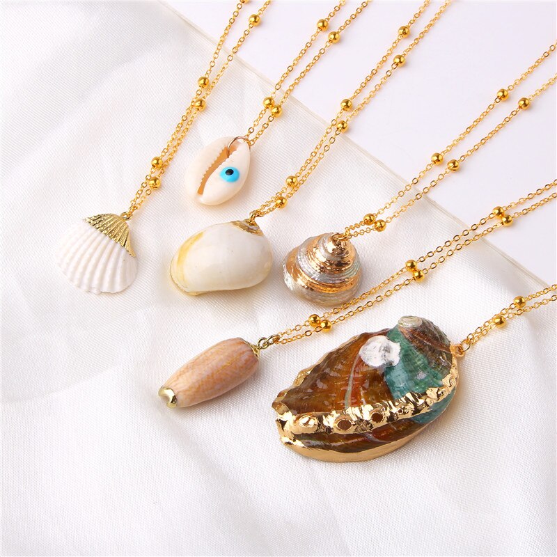 Boho Conch Shell Necklace Sea Beach Shell Chain Pendant Necklace For Women Collier Femme Shell Cowrie Summer Jewelry Bohemian