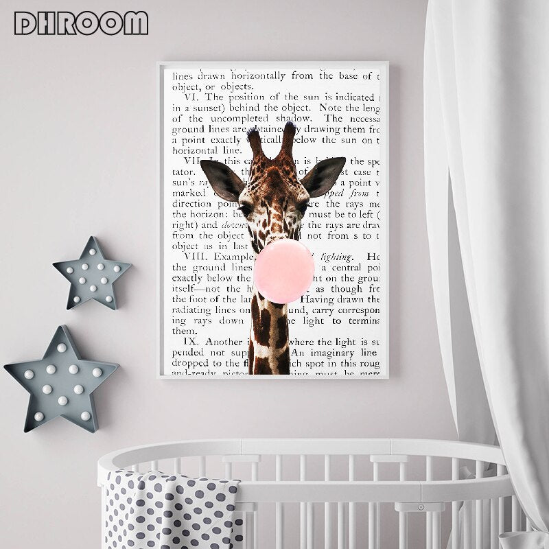 Giraffe Bubble Gum Poster Prints - Little Eudora