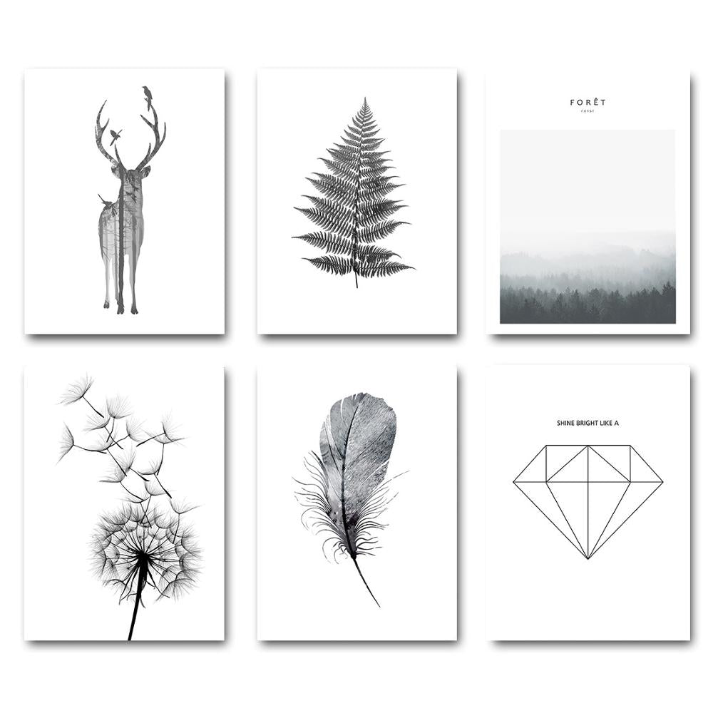 Black White Deer Dandelion Wall Art - Little Eudora