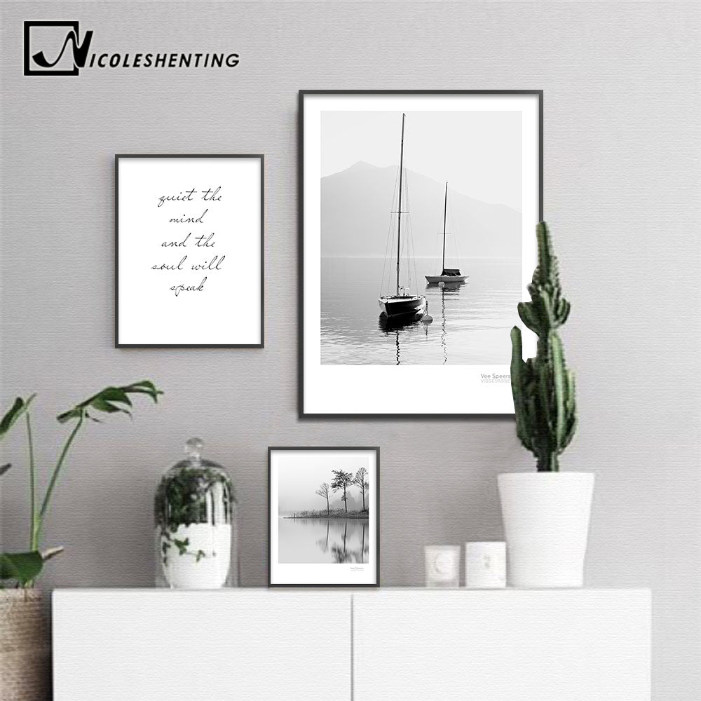 Scandinavian Landscape Canvas Poster Nordic Style Lake Boat Forest Nature Wall Art Print Painting Decoration Pictures Home Decor