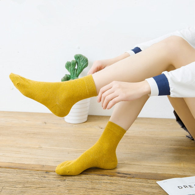 Cotton Solid Colour Socks - 5 Pairs - Little Eudora