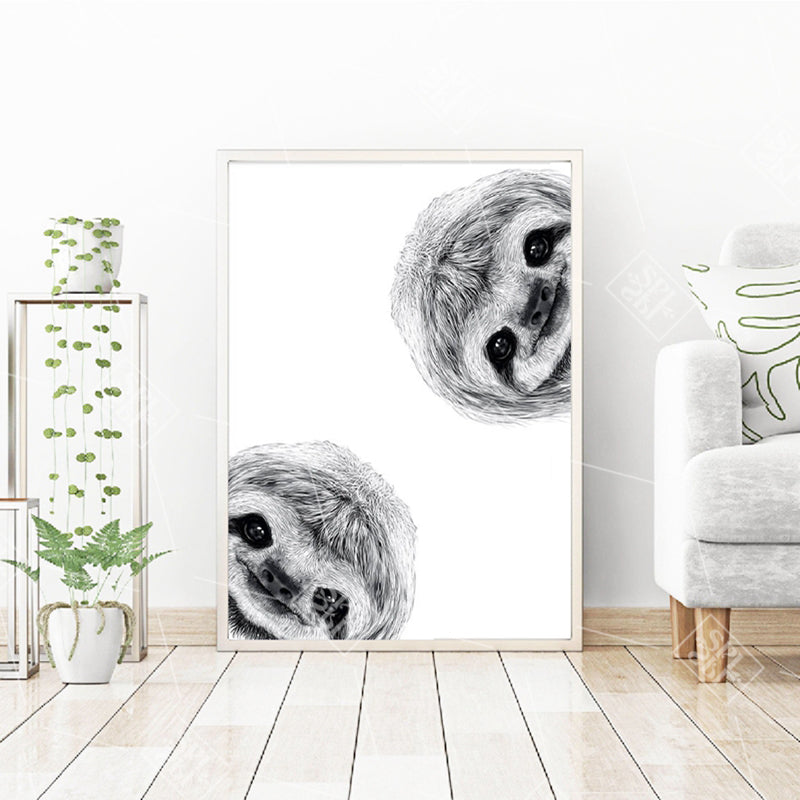 Black And White Sloth Cute Wall Art - Little Eudora