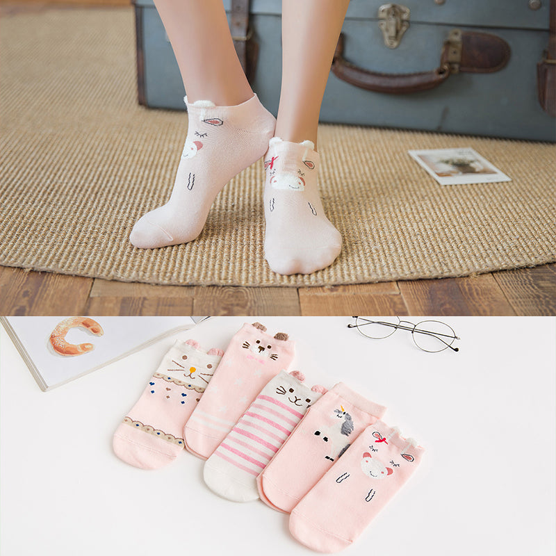 Cotton cartoon animals Socks - 5 Pairs - Little Eudora