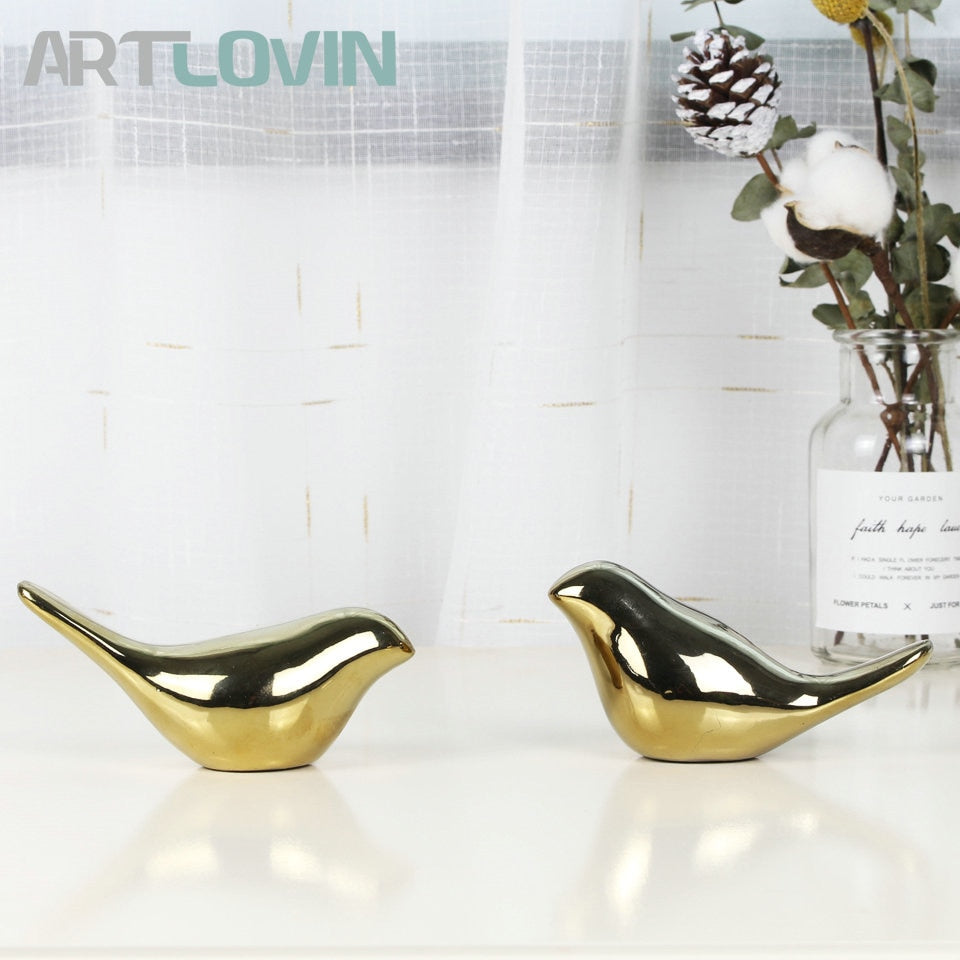 Gold Decorations Ceramic Golden Bird Figurines - Little Eudora