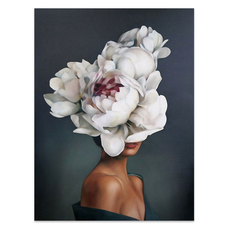 Flowers Feathers Woman Abstract Wall Art - Little Eudora