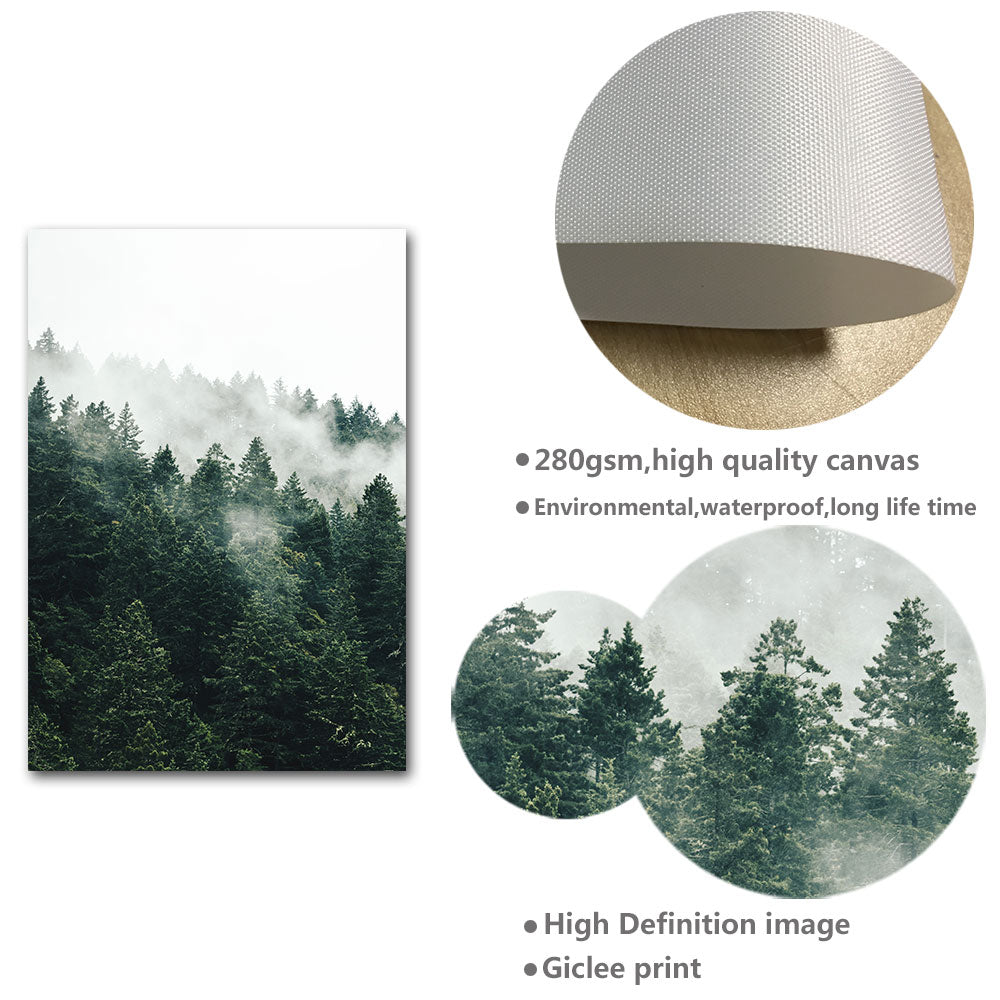 Mountain Foggy Forest Picture Nature Scenery Scandinavian Poster Nordic Decoration Landscape Print Wall Art Canvas Painting