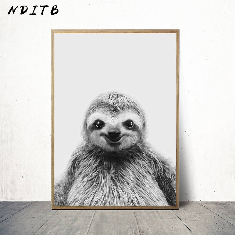 Black White Sloth Wall Art - Little Eudora