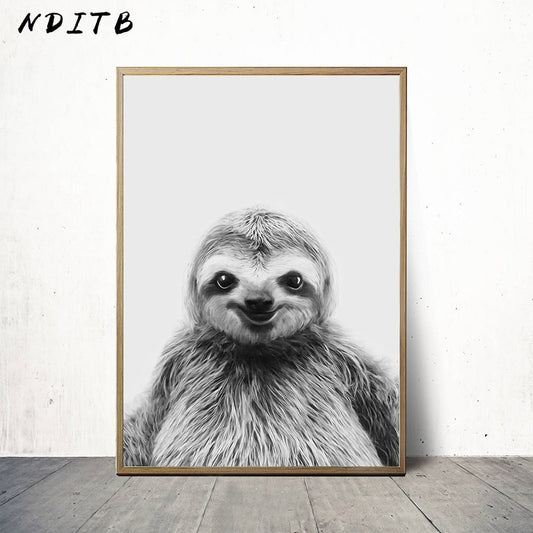 Black White Sloth Wall Art - Little Eudora