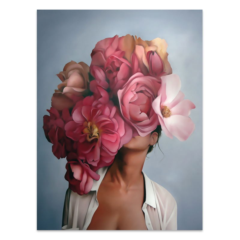 Flowers Feathers Woman Abstract Wall Art - Little Eudora