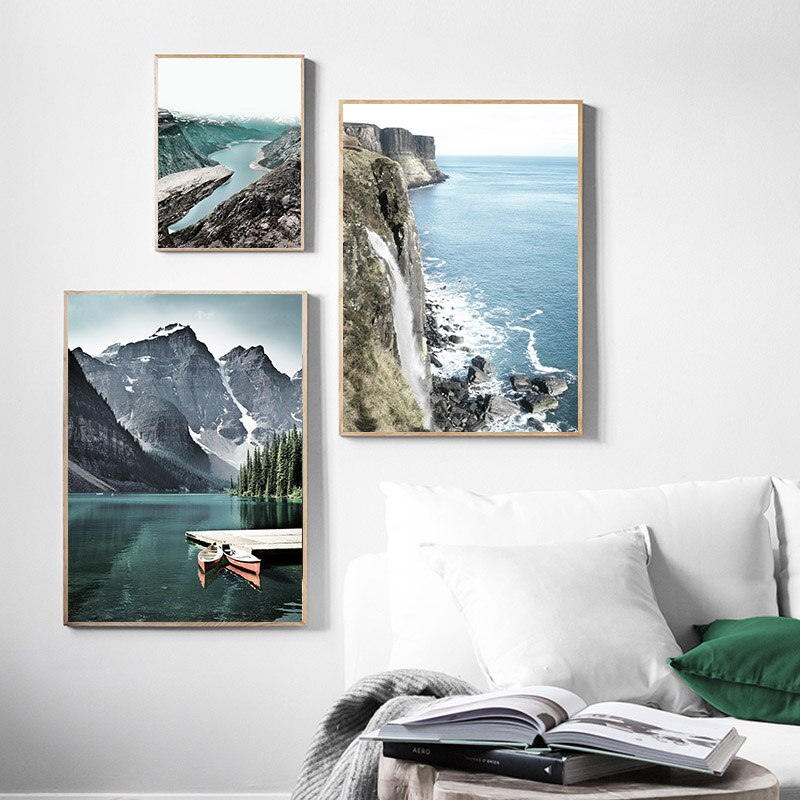 Mountain Lake Waterfall Wall Art - Little Eudora