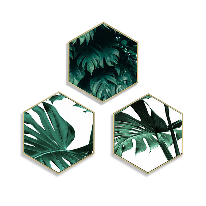 Nordic Style Poster Hexagonal Green Plant Wall Art - Little Eudora