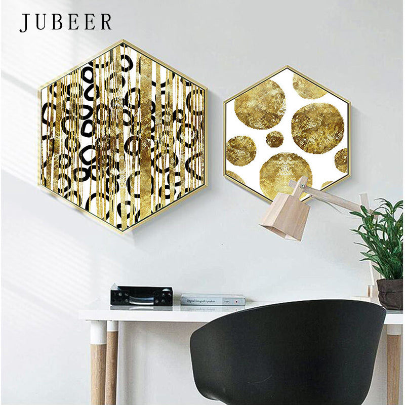 Hexagonal Golden Abstract Wall Art - Little Eudora