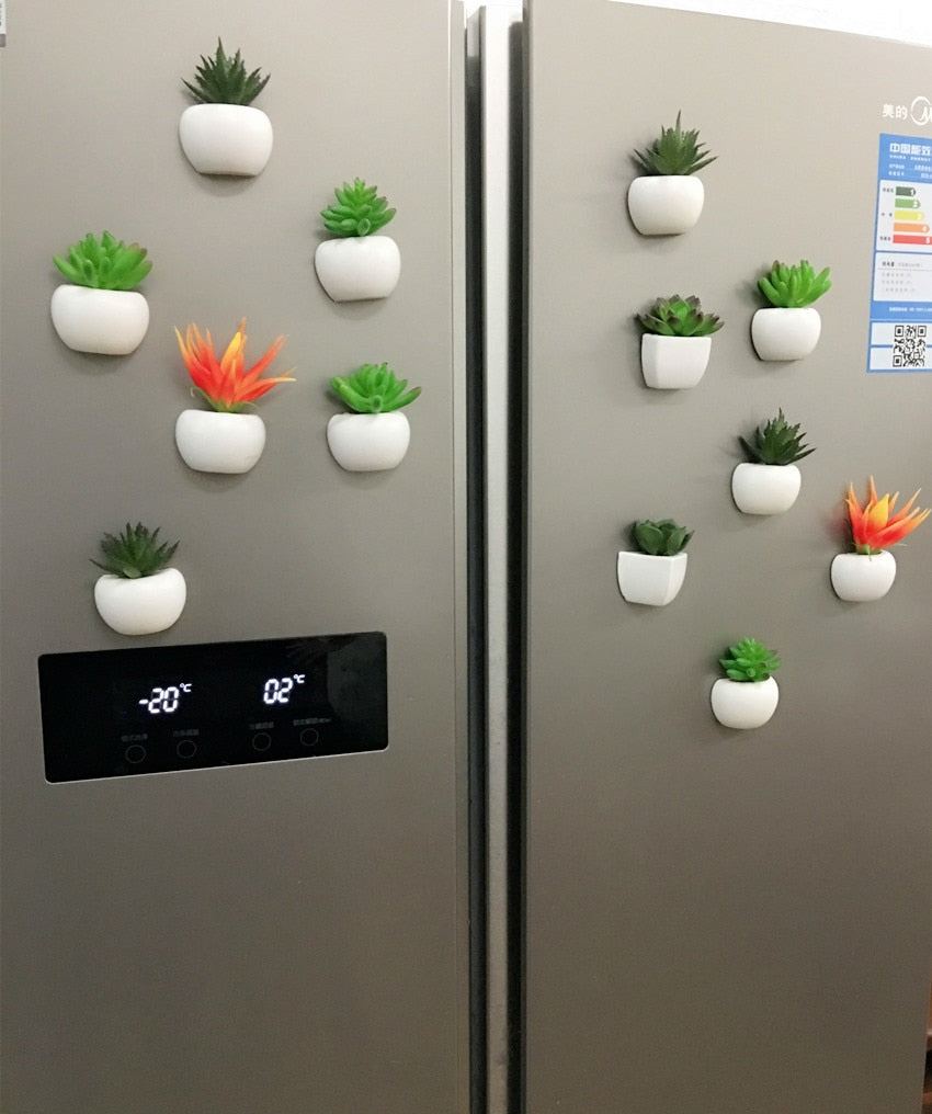 Fridge Magnets Potted Artificial Green succulent plants Bonsai set fake Flower vase Souvenir Blackboard Magnetic Stickers