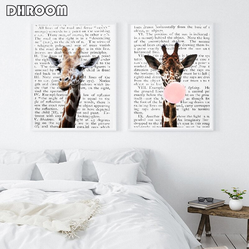 Giraffe Bubble Gum Poster Prints - Little Eudora
